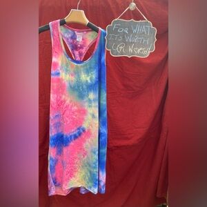 Emme Jordan Tie-Dye T-Back Tank Top - Bright Pink Blue & Yellow - Size 3XL